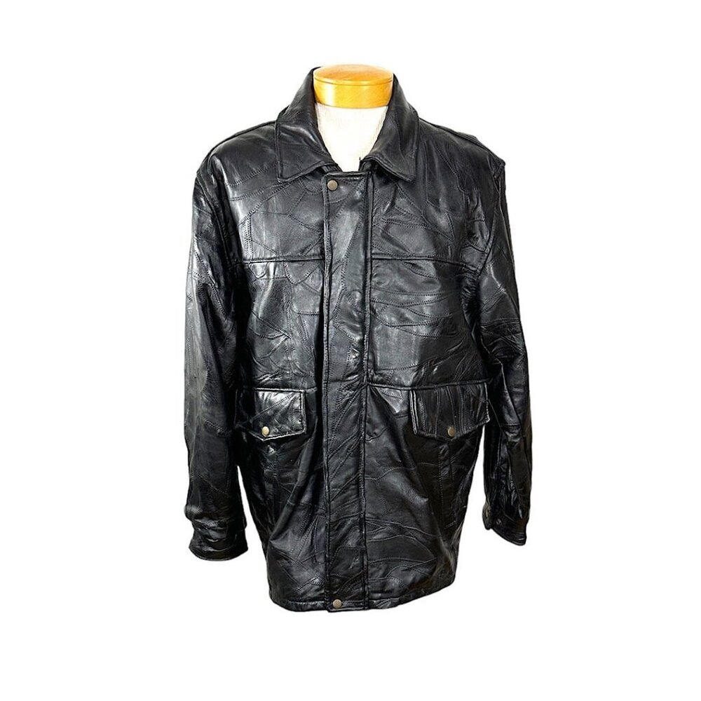 Vintage mens black leather lambskin jacket by Maxam Size XL